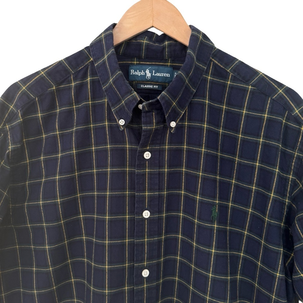 RALPH LAUREN Men’s Classic Fit Heavy Cotton Navy Plaid Button Down Shirt Size XL - Picture 4 of 16